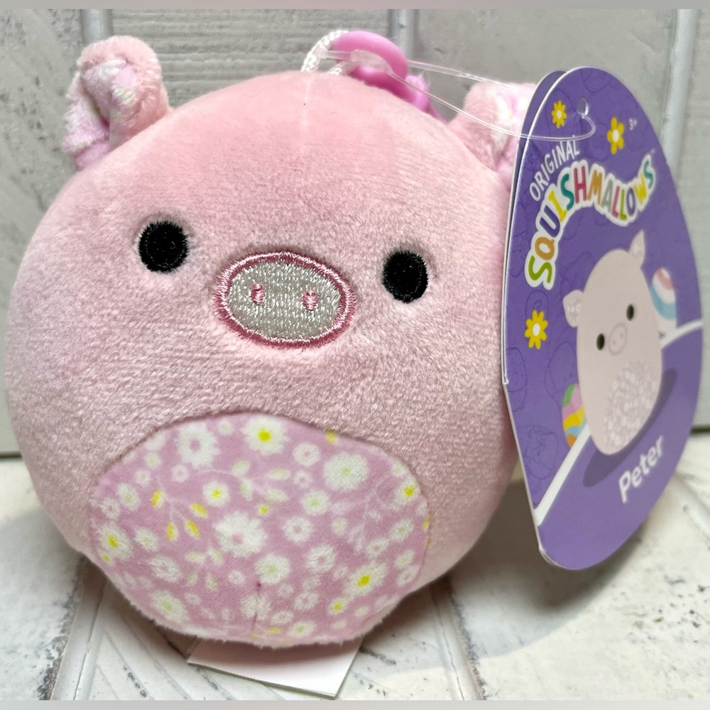 Squishmallow 3.5” Clip Plush Toy Easter Peter The Pig Plush Floral Keychain NWT